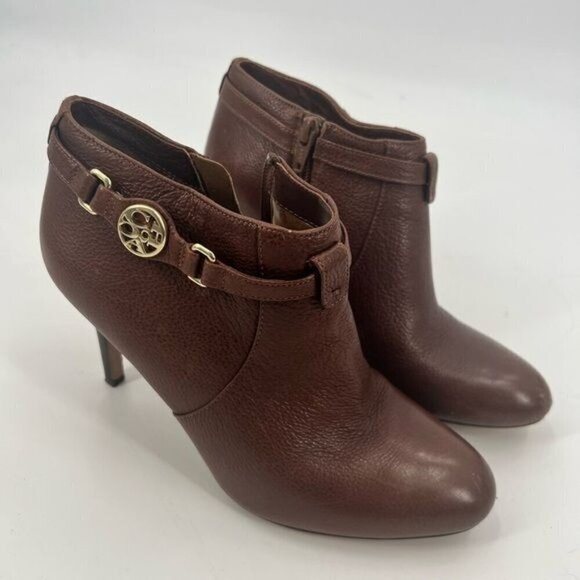 Coach Salene brown leather boots shoes size 7.5 4 inch heels - Picture 10 of 16